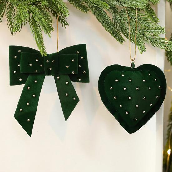 Бархатные елочные украшения Стразы Сердце Форма банта Подвесной декор для рождественской елки Витрина и Фермерский дом DIY Поделки