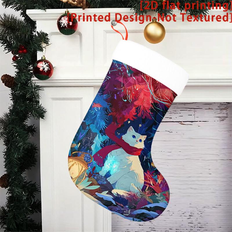 Christmas decoration fireplace hanging stocking 1pc Christmas Winter Snowflake Cat Christmas Tree Welcome Chri