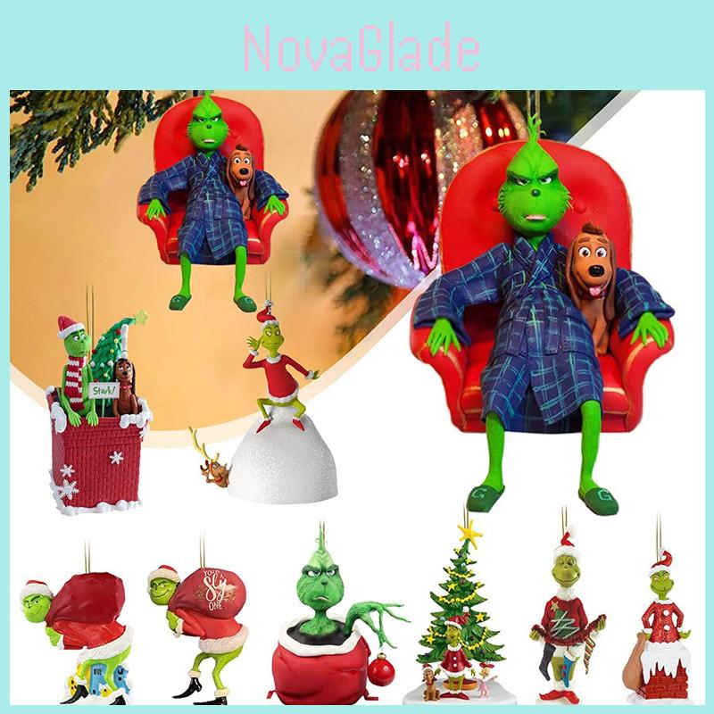 Festive Green Furry Monster Decor Acrylic Christmas Tree Ornament Cartoon Style