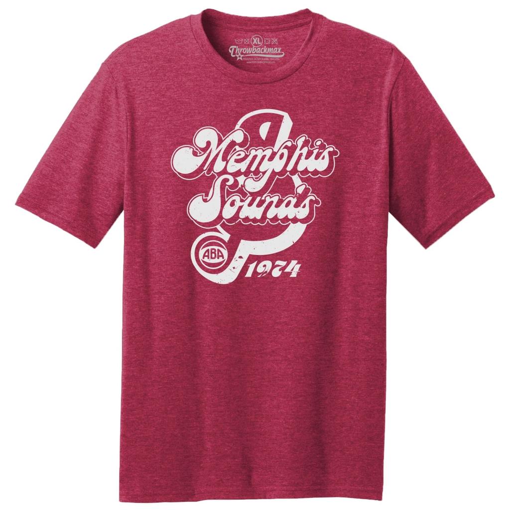 Memphis Sounds 1974 ABA Logo Basketball TRI-BLEND Tee Shirt - Red Heather
