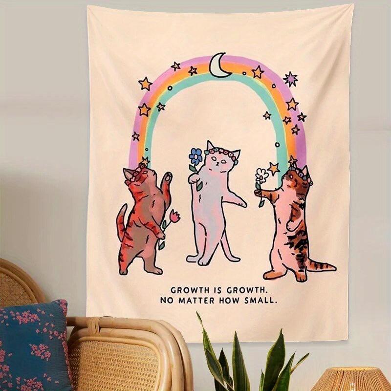 VIKAMA Cartoon Cat Bohemian Decorative Tapestry Sunny Rainbow Wall Decoration Tapestry For Living Room And Bedroom