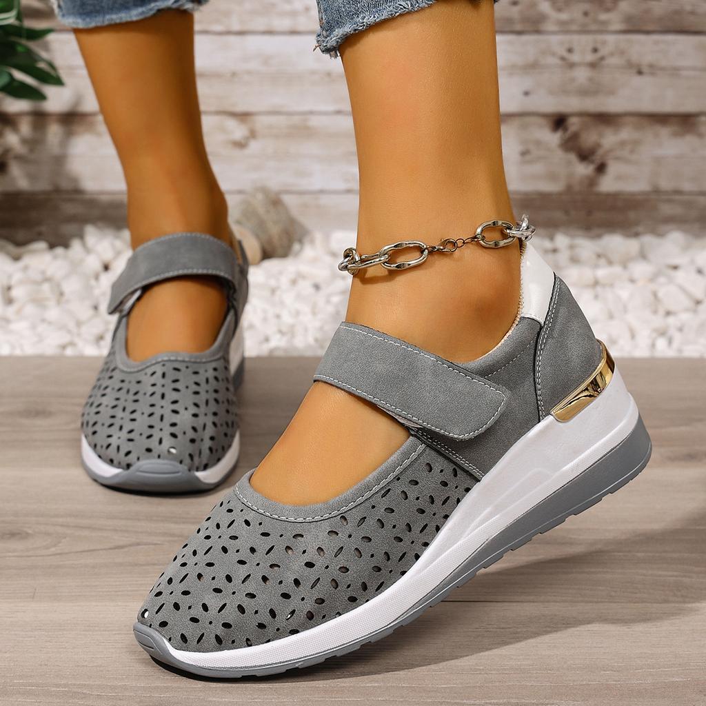Comemore Summer New Lightweight Hollowing Sneakers for Women Casual Breathable Wedges Middle Heel Sports Single Vulcanize Shoes
