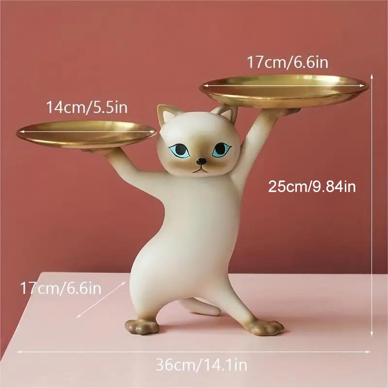 Cat Strorage Storage Tray Resin Cat Statue Figurine Candy Jewelry Earring Ring Key Holder Tray Bowl HomeTable Living Room Decor