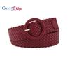 Круглый кожаный ремень цвета конфет с пряжкой для сумки, широкий, женский, универсальный, тканый ремень для одежды