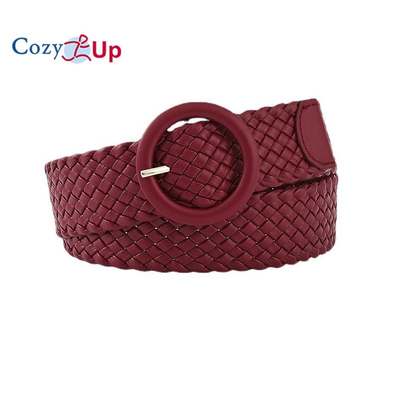 Круглый кожаный ремень цвета конфет с пряжкой для сумки, широкий, женский, универсальный, тканый ремень для одежды