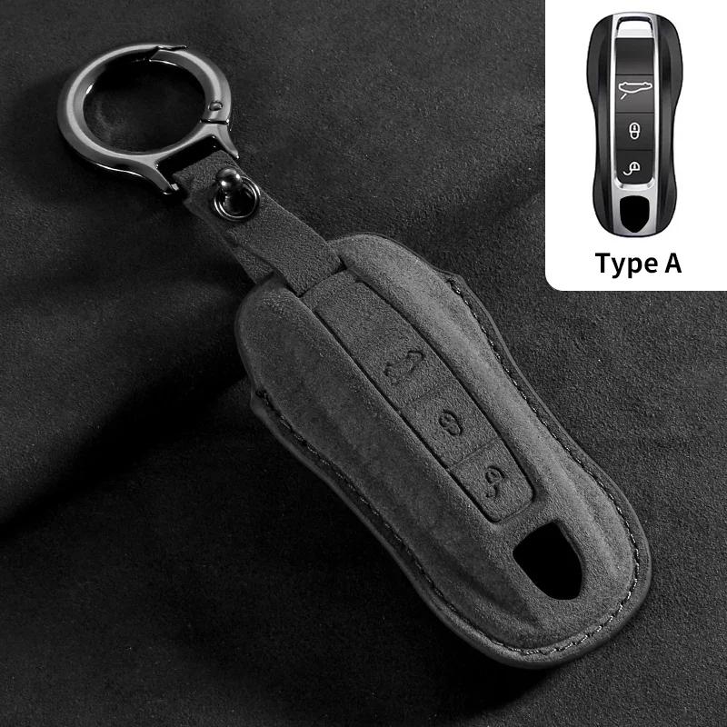 AABKS1 Car Key Case Cover for Porsche Panamera Cayenne 971 911 9YA Macan Boxster 3 Buttons Suede Car Remote Key Shell Fob Accessories