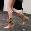 Sheepskin Spring and Summer New Toe Flip-flops Cool Boots Pants Hot Girls Western Pile Cowboy Boots Sandals Women's Tide