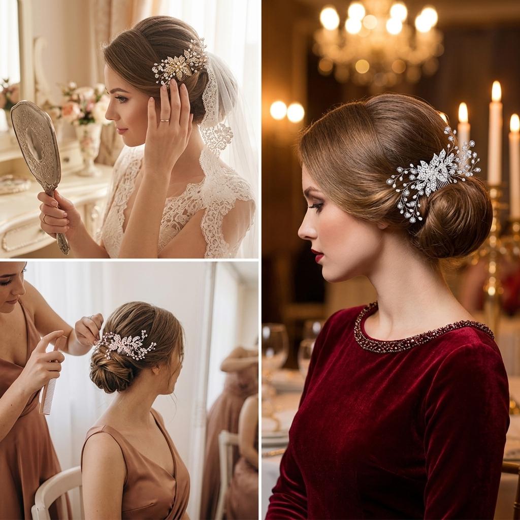 Bridal Baroque Gold-Leaf Hair Comb Elegant Alloy Wedding Accessory