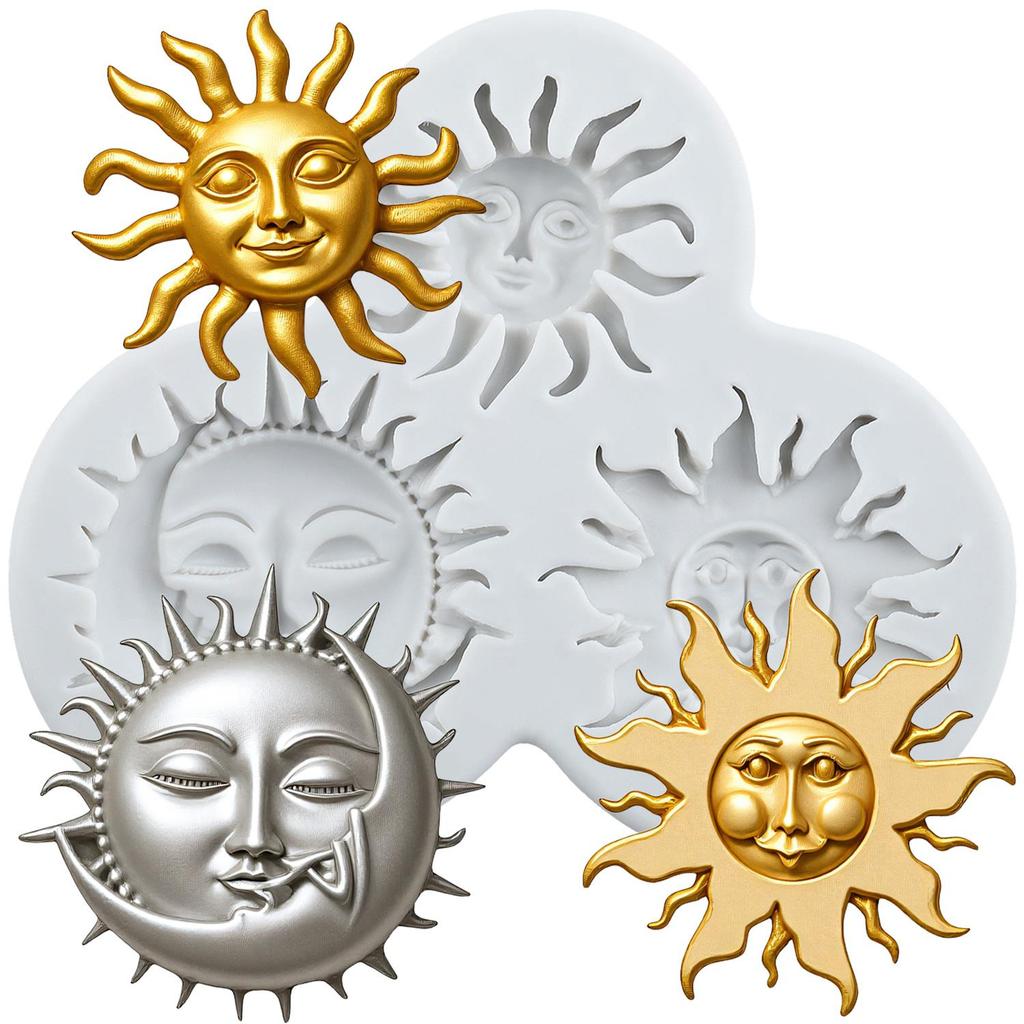 Силиконовая форма Солнце Луна Лицо Звезда Мифология Древней Греции Формы для мастики Инструменты для украшения торта Топпер для кекса Конфеты Смола Глина Шоколад Форма для гампасты