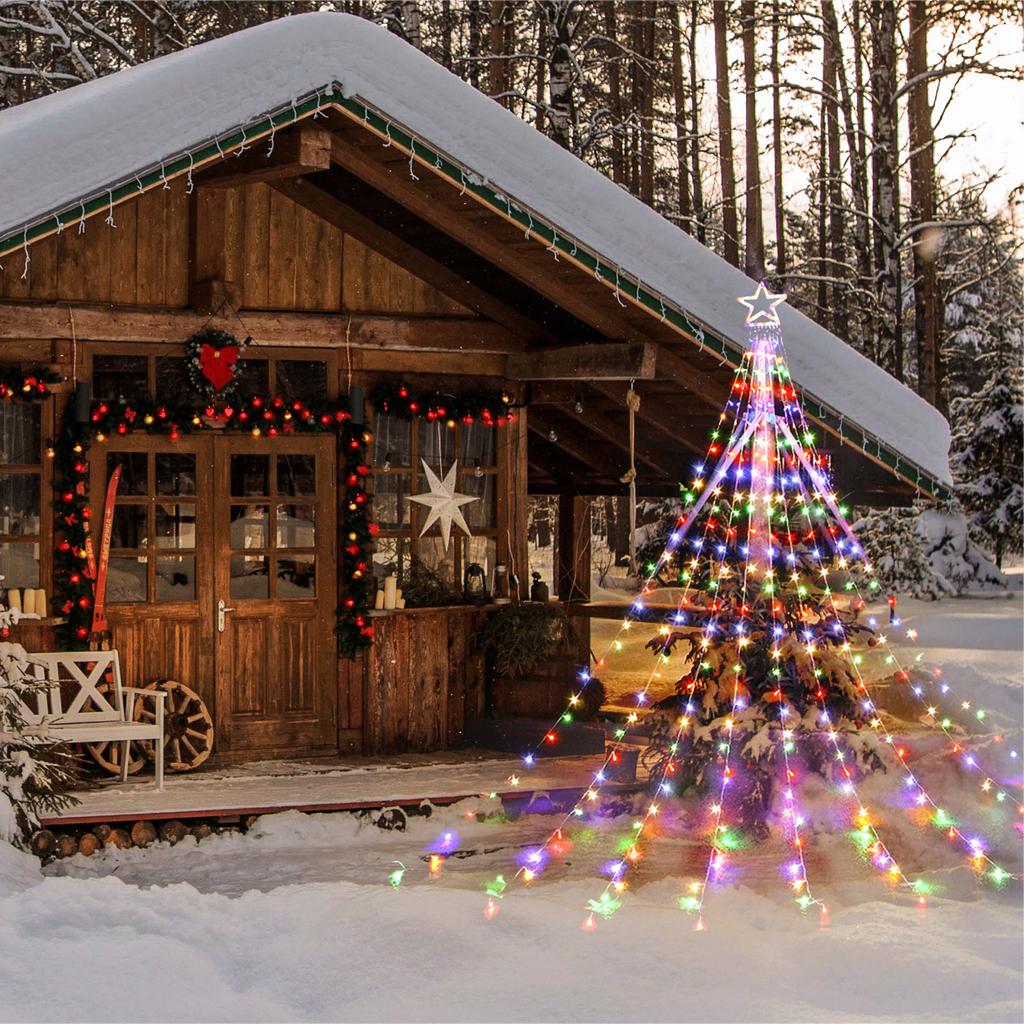 317LEDs Водопадные огни 8 режимов Елочный свет Пентаграмма Рождественская елка Декоративные водопадные огни