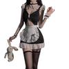 Cosplay Sexy Maid Open Extremely Erotic Halloween Set [YUEEI] Uniform, Chest, Black, Pink, See-through, Show-Shoulder, Ruffles, Sexy, Apron, Costume,