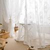 2 Pcs Retro Gauze Curtain Ruffled Edge Voile Curtain Home Decor French Lace Floral Curtain  Bedroom