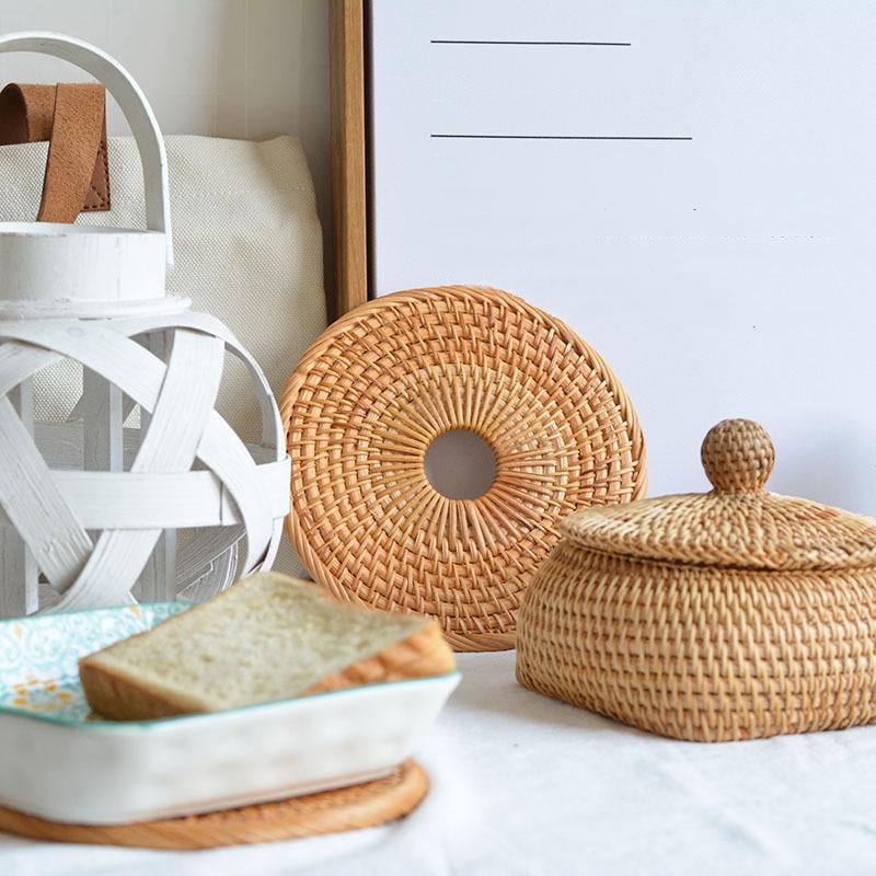 Natural Rattan Woven Heat Insulation Mat Teapot Coaster Holder Coffee Placemat Table Mat Bowl Mat Plate Mat Hot Dishes Mats
