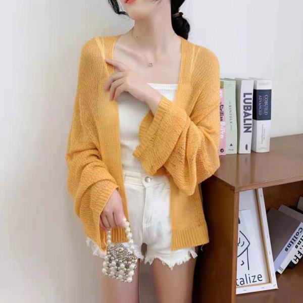 Женский солнцезащитный кардиган, ленивый свободный повседневный летний вязаный однотонный кардиган