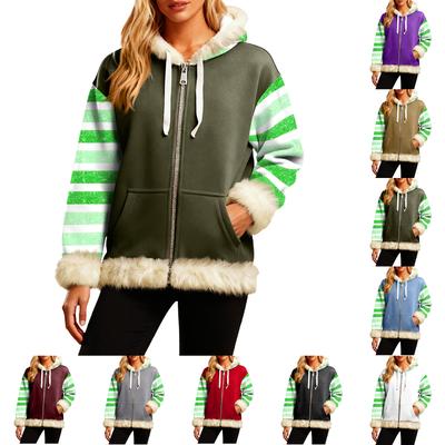 Женская Удобная Свободная Модная Повседневная Толстовка-Куртка с Длинным Рукавом, Карманами и Капюшоном с Полосатым Принтом