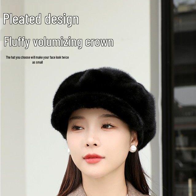 2023 Корейский стиль Водонепроницаемая шапка-мишка из норки с кошачьими ушками - Теплая весенне-осенняя мода для женщин