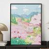 5D FullDrill Round Diamond Painting Kit for Bedroom Cherry Blossom Train Scenery Decor. Mosaic Craft Wall Art