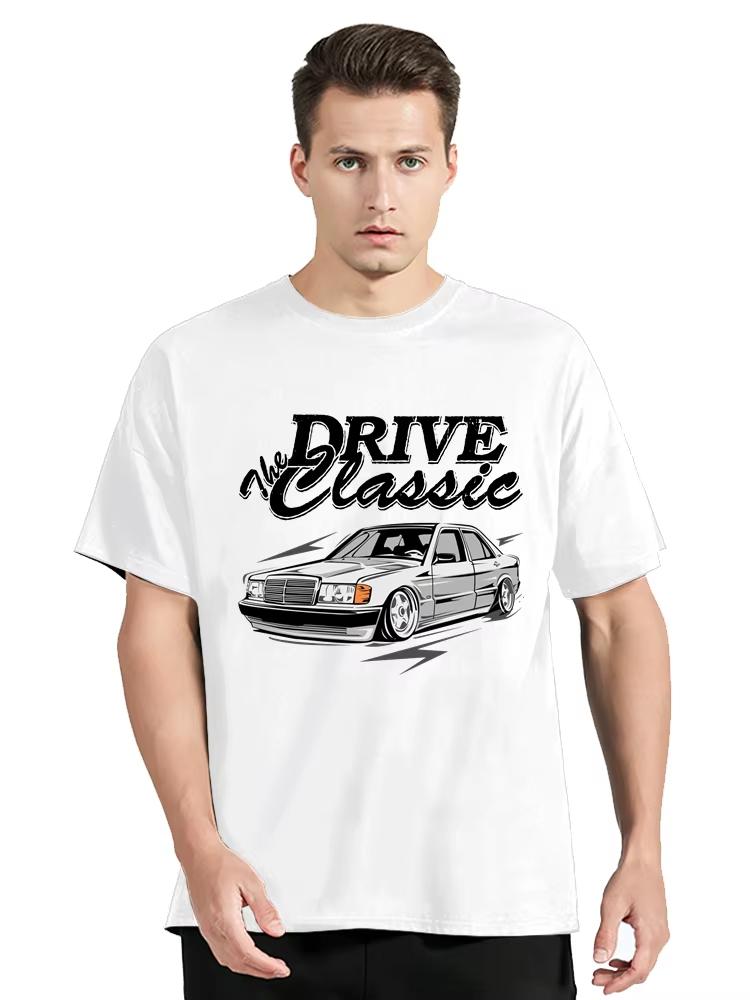 Потрясающая футболка W201 Drive The Classic Car 190E с графическим принтом винтажных автомобилей, футболки, мужская одежда, хлопковая футболка, повседневная футболка