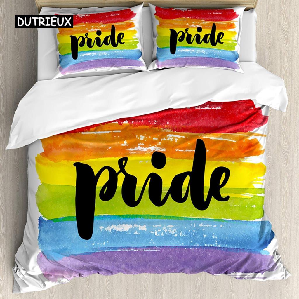 Пододеяльник с флагом гордости размера King Queen Rainbow Stripes Комплект постельного белья LGBT Pride из полиэстера для подростков, взрослых женщин и мужчин