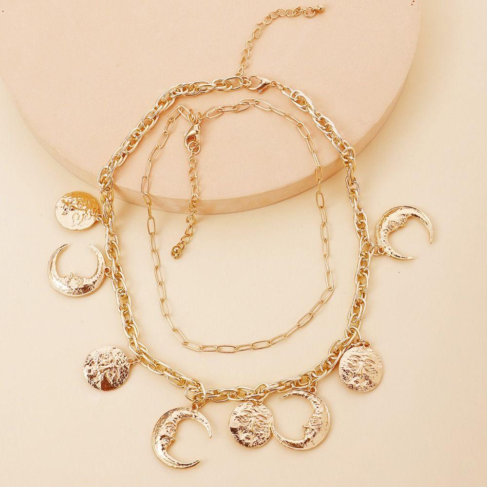 Fashion Multilayer Necklace Geometry Cowboy Cowgirl Choker Metal Collarbone Chain  Seaside