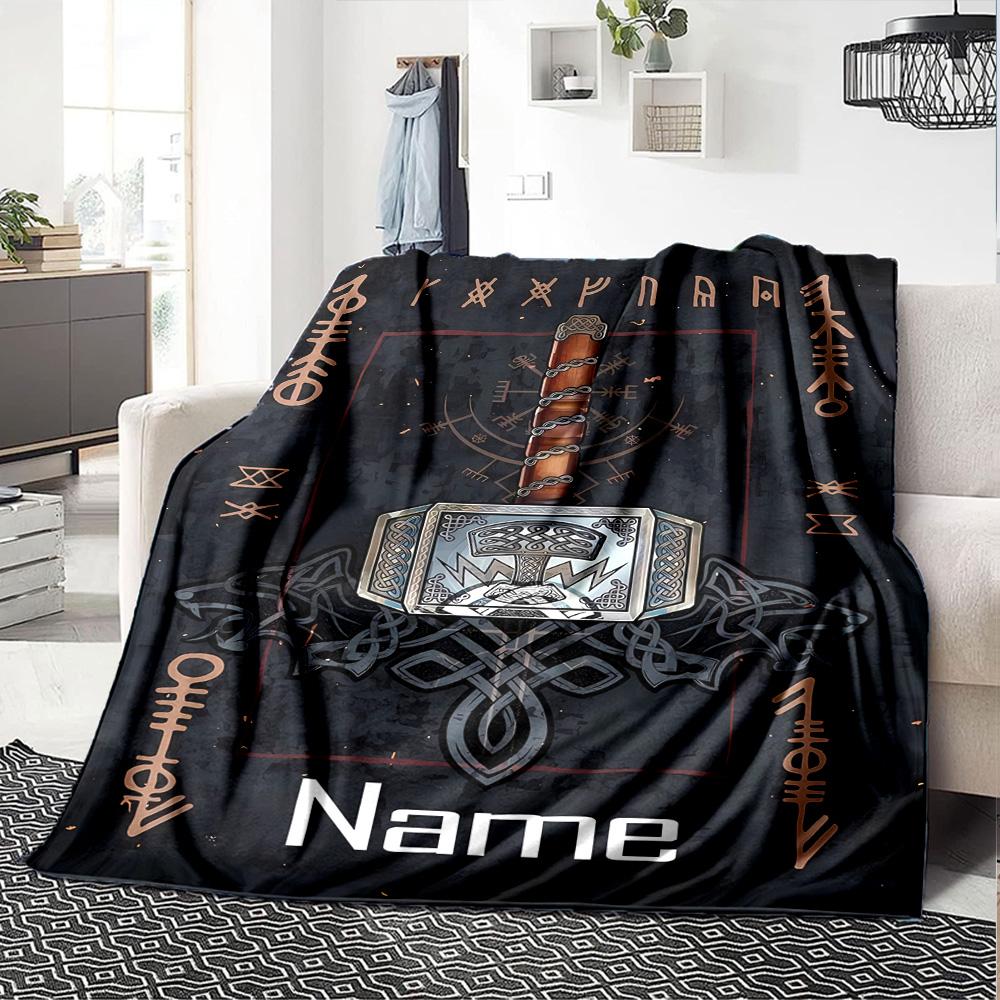 Customiz Name Personality Viking Sign Blanket Soft &Warm Sofa Office Bed Travel Lunch Break Blanket, Gift Suitable All Seasons