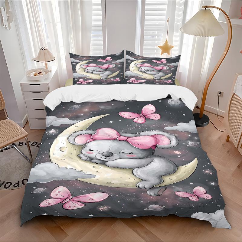 Koala Dreams Moon Print 3Pcs Bedding Setduvet Cover With 2 Bedropillowcase Home Birthday Gift