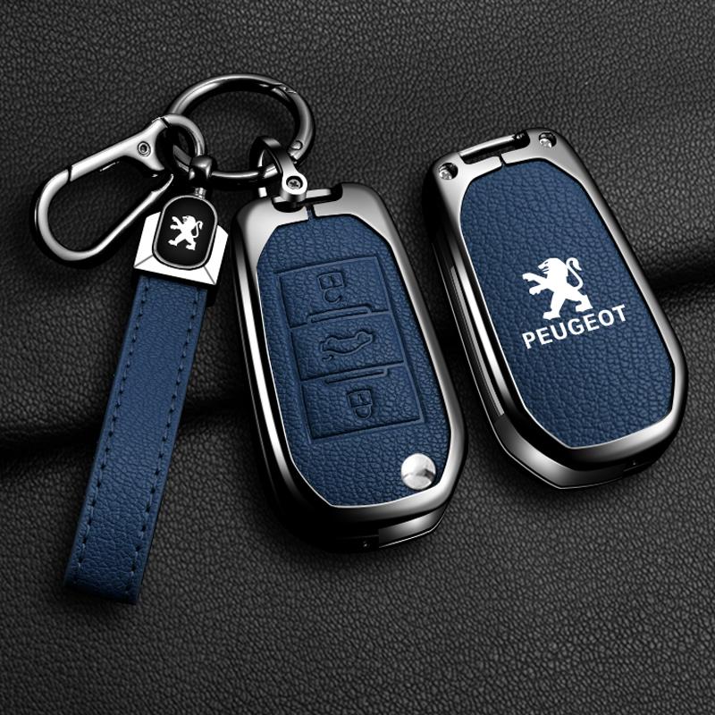 Leather Car Flip Remote Key Case Fob Cover Holder Shell for Peugeot 208 2008 308 3008 408 508 107 301 Auto Keychain Accessories
