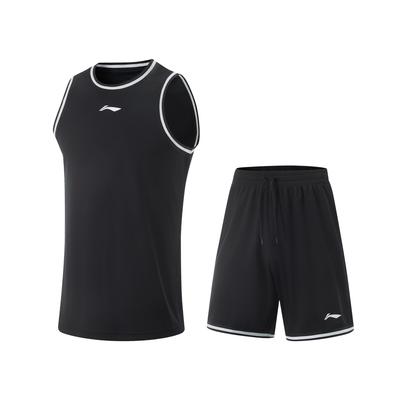Li Ning Профессиональная баскетбольная серия Полосатый пуловер с круглым вырезом Жилет Спортивный повседневный Простые шорты Баскетбольный комплект Мужской баскетбольный комплект AATV001-2