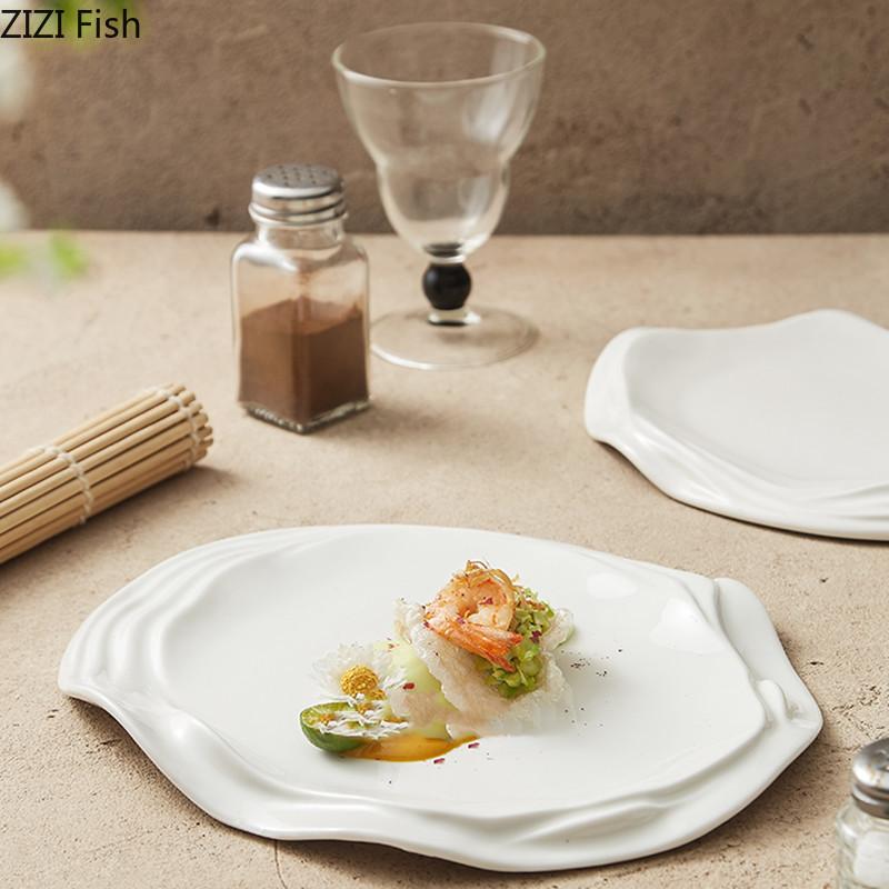 Неправильная эллиптическая тарелка для основного блюда Креативная керамическая тарелка для стейка Ресторанная еда Десертная тарелка Домашняя кухонная посуда