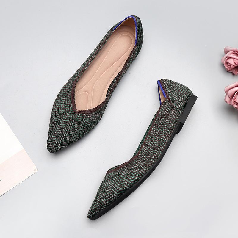 Fashion 2024 New Women's Spring Autumn Flat Shoes Fashion Casual Shallow Pointed Toe Knitting Soft Sole Elastic Comfortable Shoes