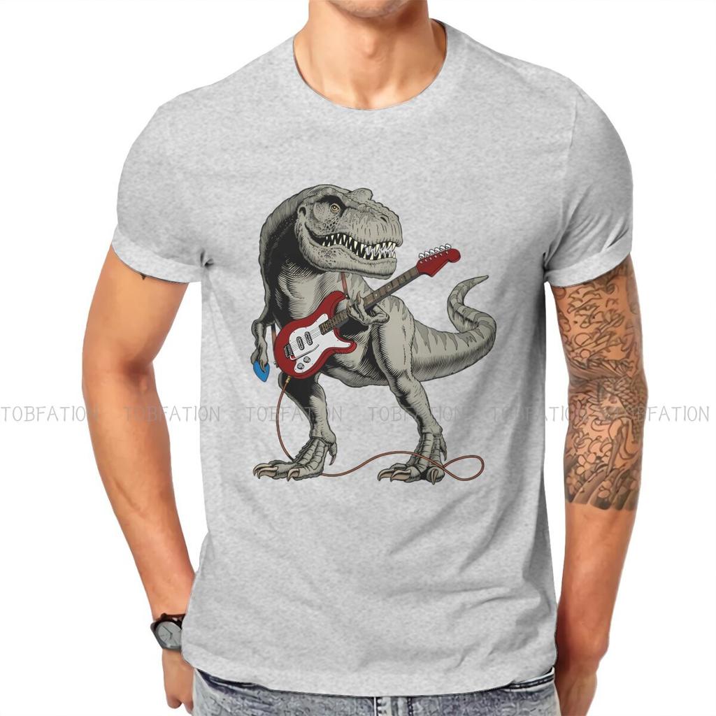 Dinosaur Acoustic Electric Bass Guitar Player Fashion Tshirts Male Style Fabric Tops T Shirt O Neck Oversized
