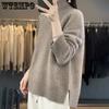 Solid-color Half Turtleneck Knitted Sweater for Women Loose and Casual Sweater Fashionable Long-sleeved Pullover Autumn and Winter