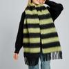 Winter Stripe Scarf for Women Wool Blend Warm Soft Blanket Wraps Female Big Tassel Shawl Long Poncho