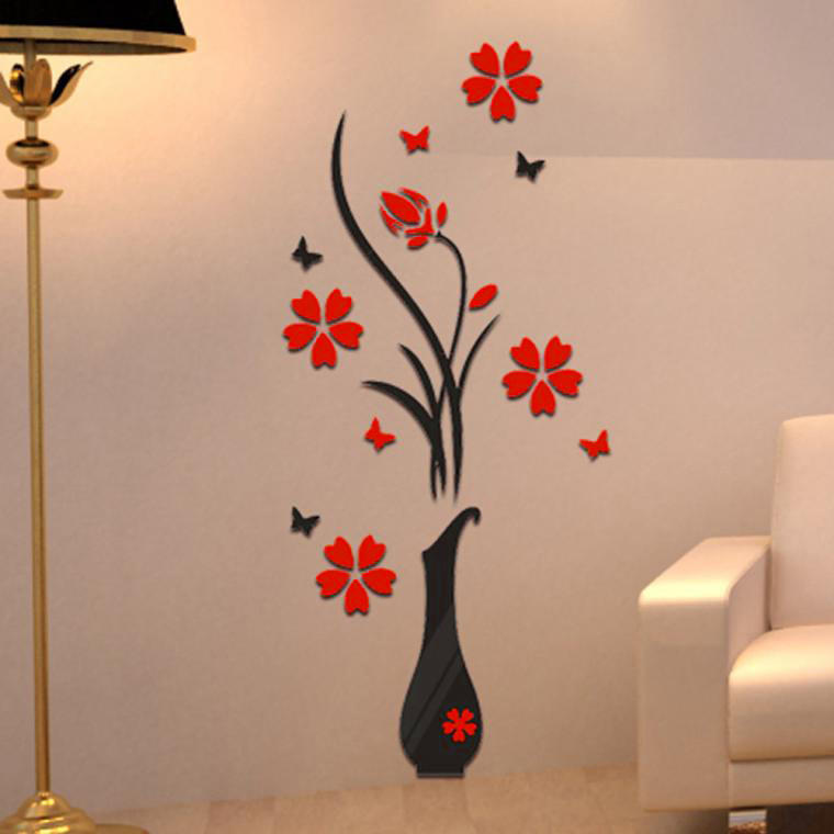 DIY Vase Flower Tree Crystal Arcylic 3D Wall Stickers Decal Home Decor