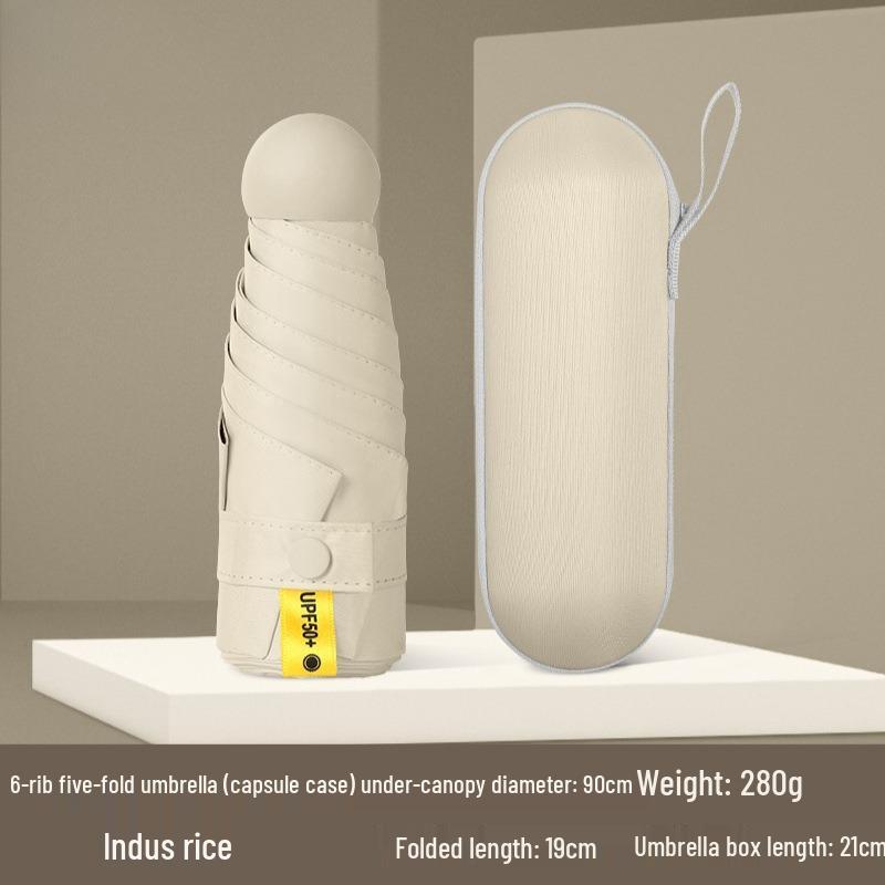 Женский мини-зонт двойного назначения: Компактный пятисложенный дизайн, Утолщенная ткань, Черный клей для защиты от УФ-лучей, Возможность нанесения логотипа на заказ