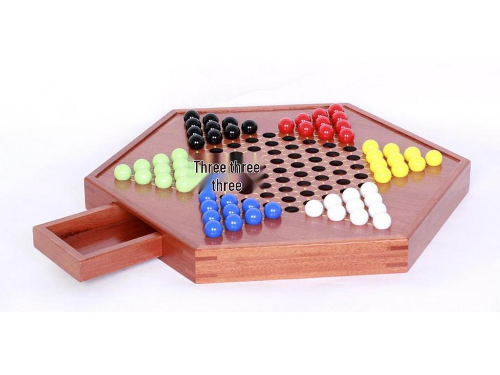 Checker Glass Marbles Wooden Tabletop Game, Chess, Card Game, Competitive Puzzle Toy with Drawer-style Storage.