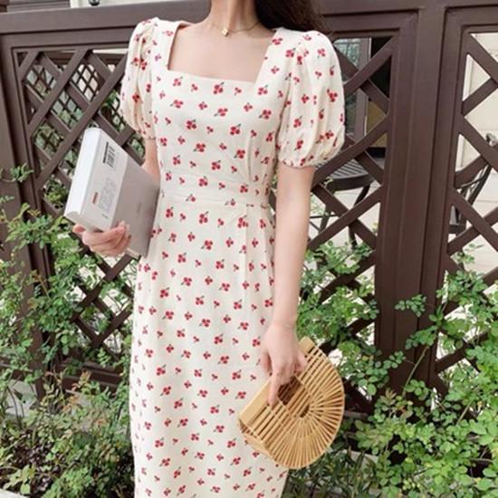 RUGOD винтажное длинное платье с рукавами-фонариками и принтом, элегантное тонкое платье макси с рюшами и квадратными рукавами, Vestidos Vestidos De Fiesta De Noche