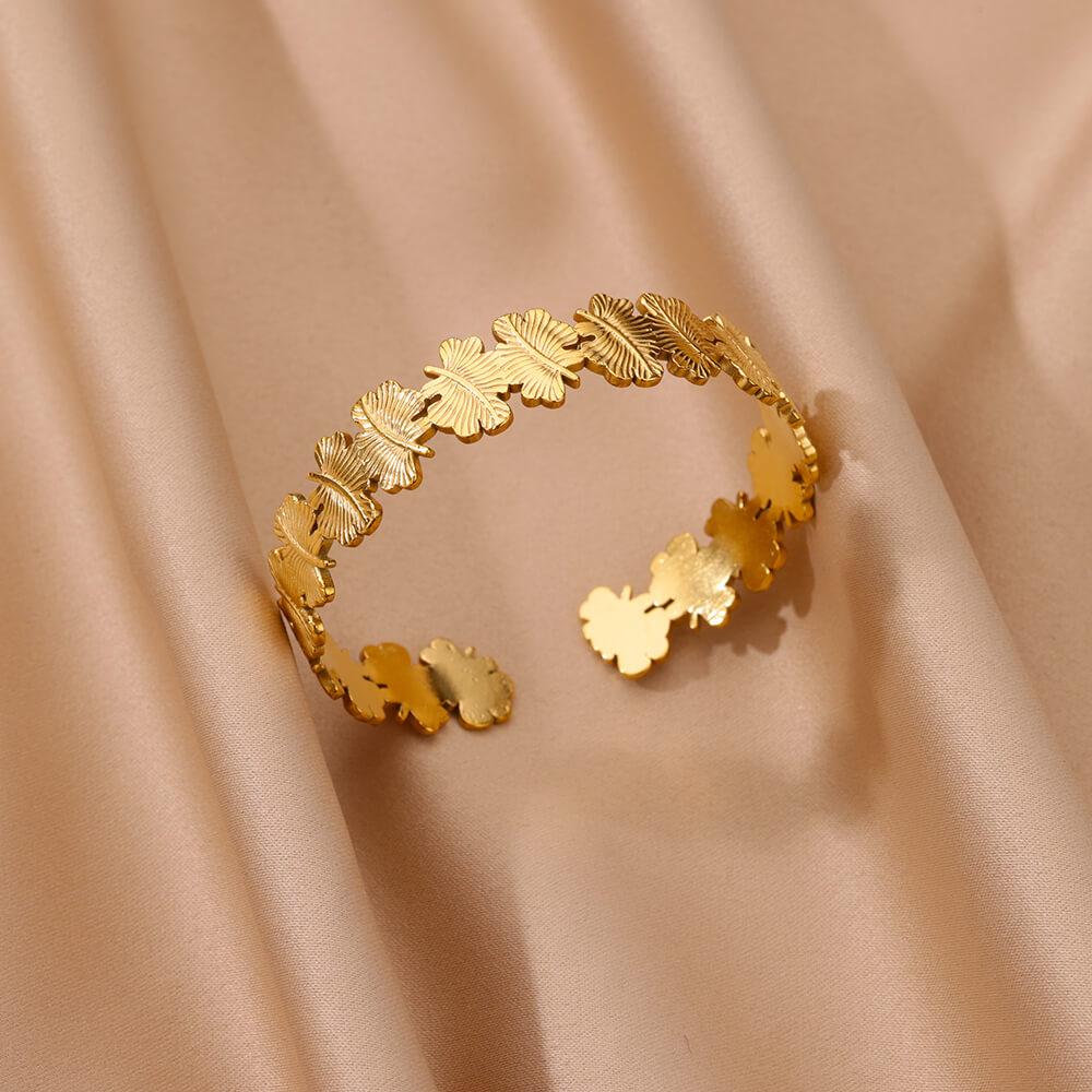 Vintage Flower Cuff Bracelet Bangle For Women Gold Color Flora Stainless Steel Bangles Casting Aesthetic Couple Wrist Jewelry