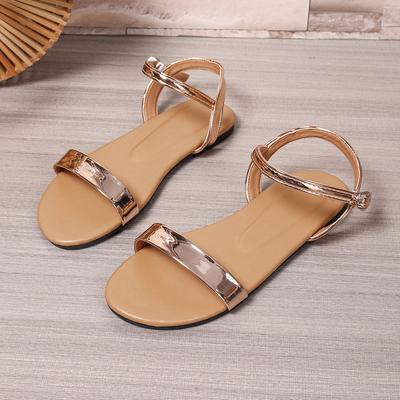 Летняя мода 2025 Блестящая кожа Носок Одна линия Кожаный ремешок с пряжкой Универсальные женские модные сандалии