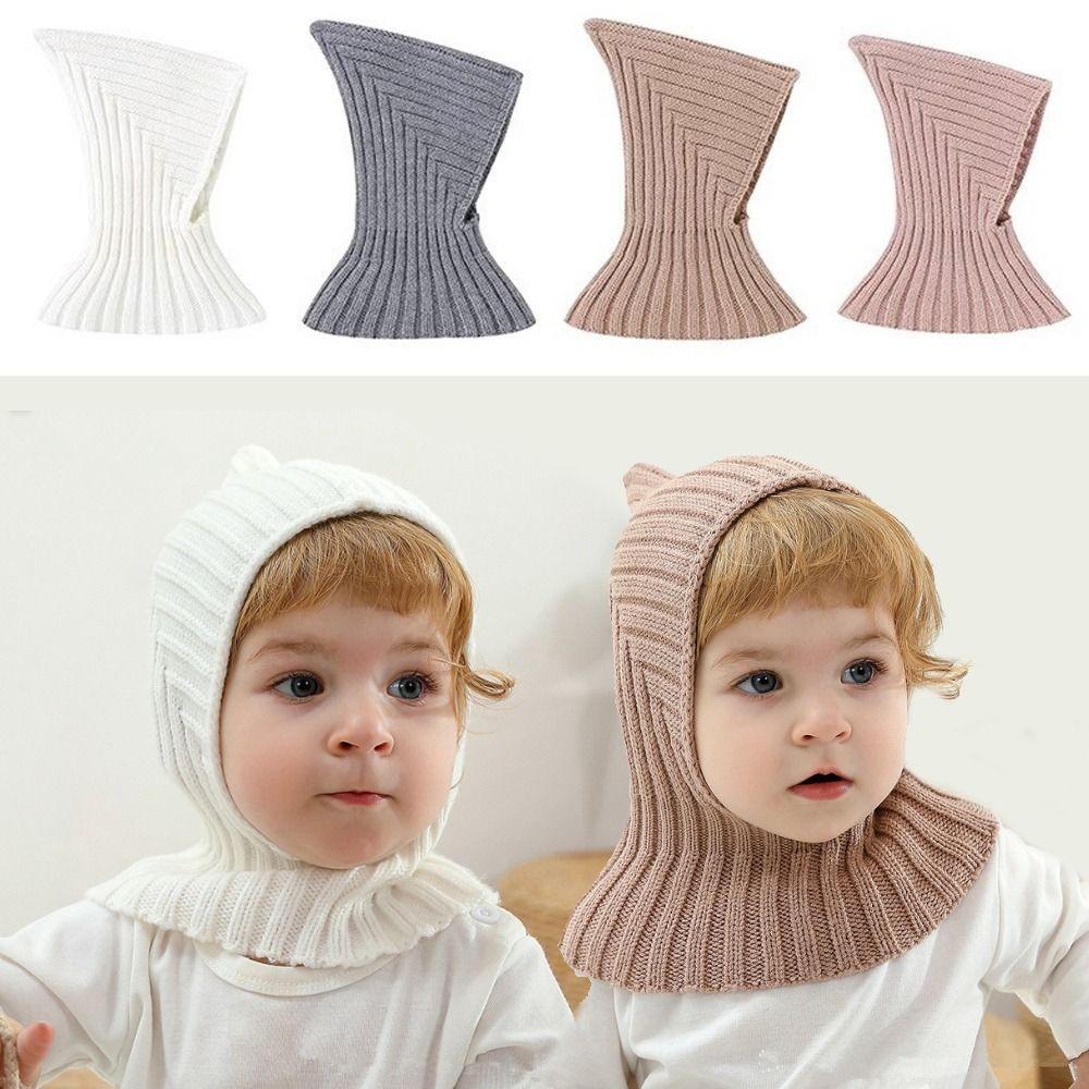 Knitted Kid Windproof Earmuffs Caps Windproof Collar Hat and Scarf Integrated Baby Beanies  Outdoor