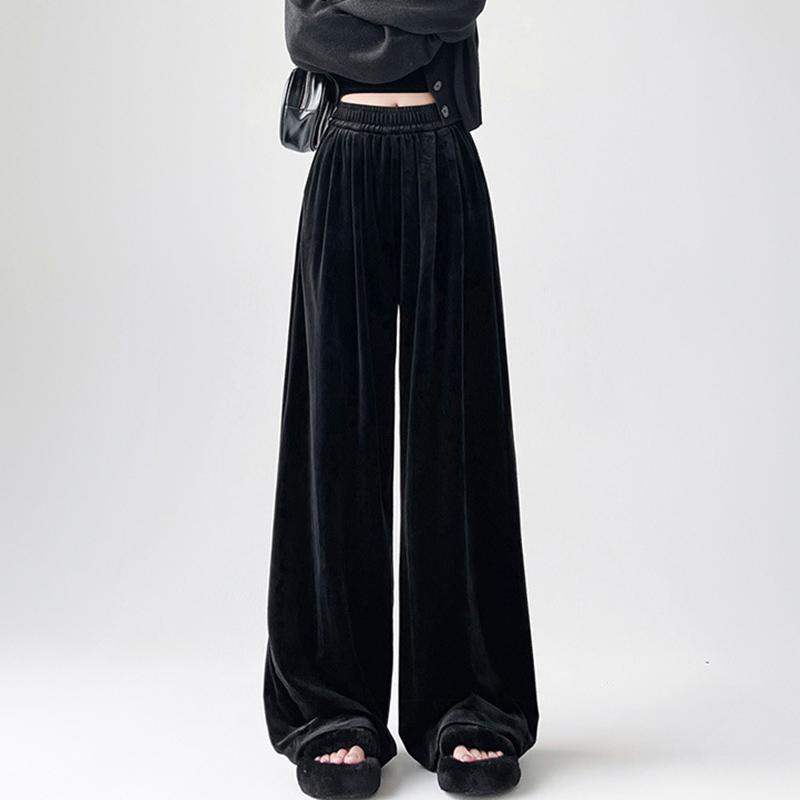 Женские брюки палаццо из золотого бархата на осень и зиму, свободные, с высокой посадкой, повседневные, драпирующиеся, прямые, длинные брюки-швабры