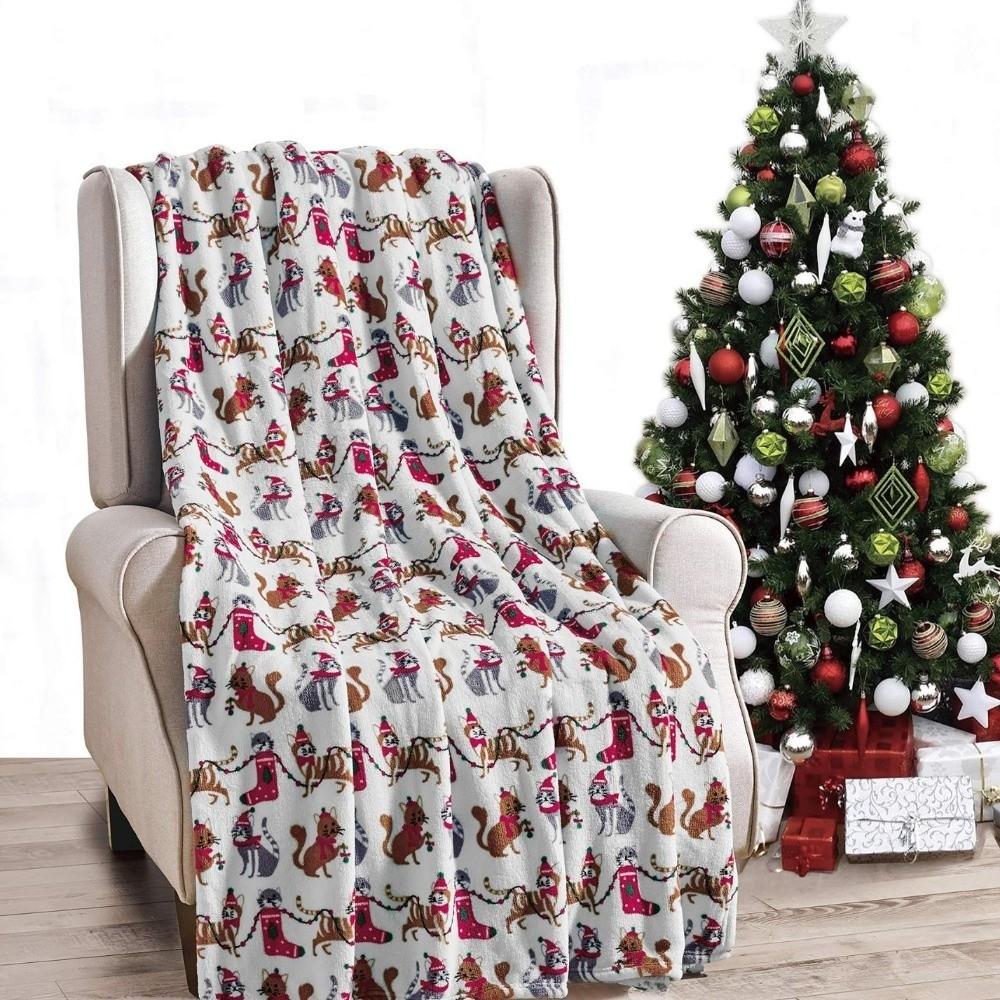 Flannel Sofa Blanket Elk Snowflake Washable Cosy Snuggle Blanket Soft Winter Warm Christmas Throw Blanket For Bed Sofa Office