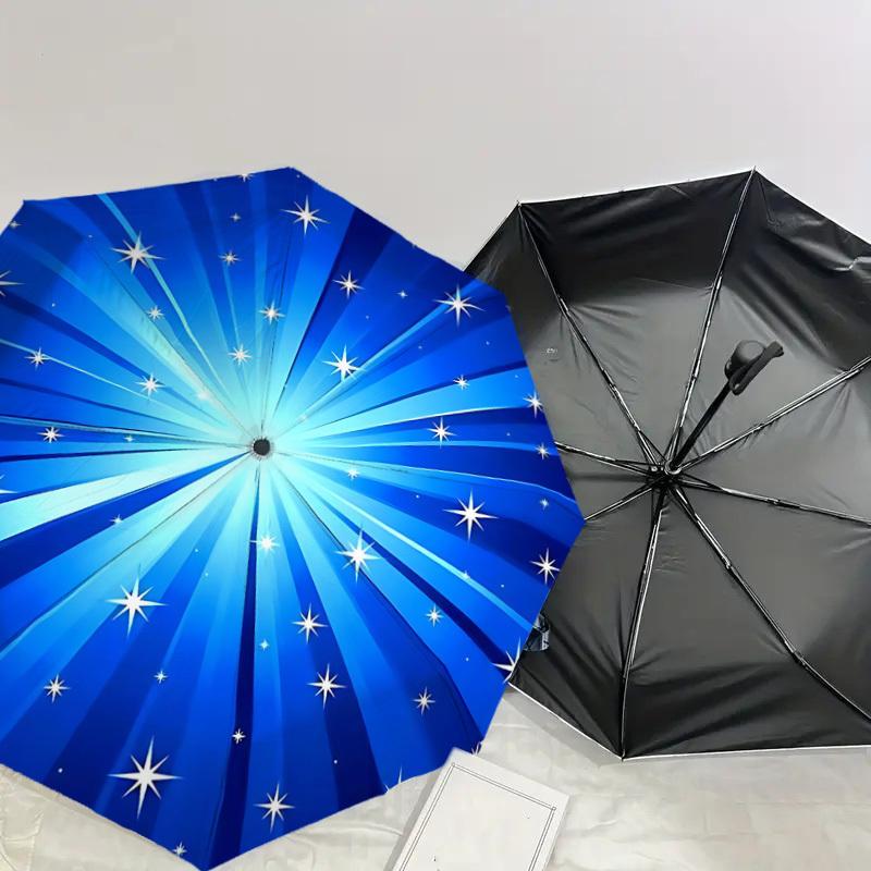 1PC Blue Stars Umbrella-8-Rib Reinforced, Automatic Open, Lightweight & Durable, Cute Fashion Accessory for Outdoor-W114