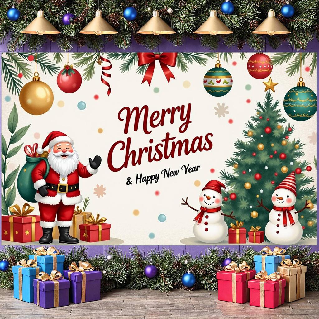 Holiday Banner Green Leaves Merry Christmas Banner Snowman Banner Christmas Theme For Indoor Event New Year Celebration Family