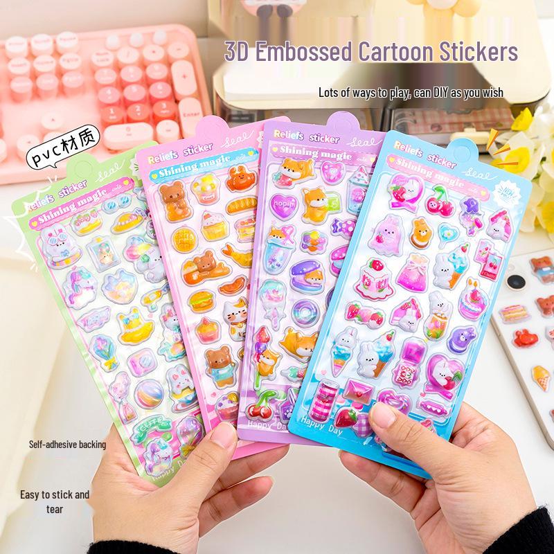 3D Laser Embossed Cartoon PVC Stickers: Waterproof Decor for DIY, Journals, Phone Cases