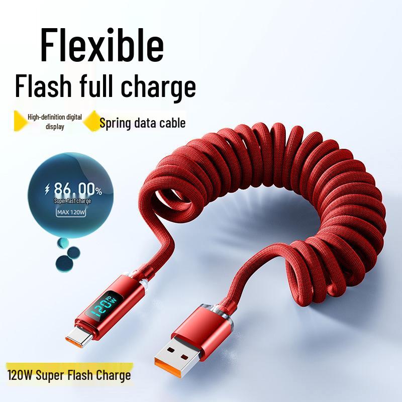 Кабель Crystal Shine 120 Вт для быстрой зарядки USB-C с цифровым дисплеем для Apple 15/16 и Huawei Honor.