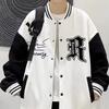 WTEMPO Fall Winter Men Baseball Coat Letter Print Stand Collar Loose High Street Style Single-breasted Elastic Striped Cuff Color Matching Men Jacket