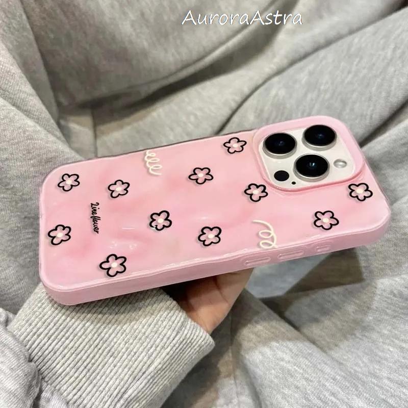 Glossy Water Ripple Flower Protective Phone Case For iPhone 17 Air 16 15 13 12 11 Pro Max Pro Plus Shockproof Funda Cover