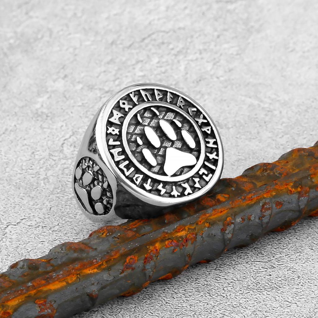 Руническое кольцо скандинавской мифологии Viking Bear Paw из нержавеющей стали Мужские кольца Панк Хип-Хоп Рок для Мужчины Парня Ювелирный Подарок