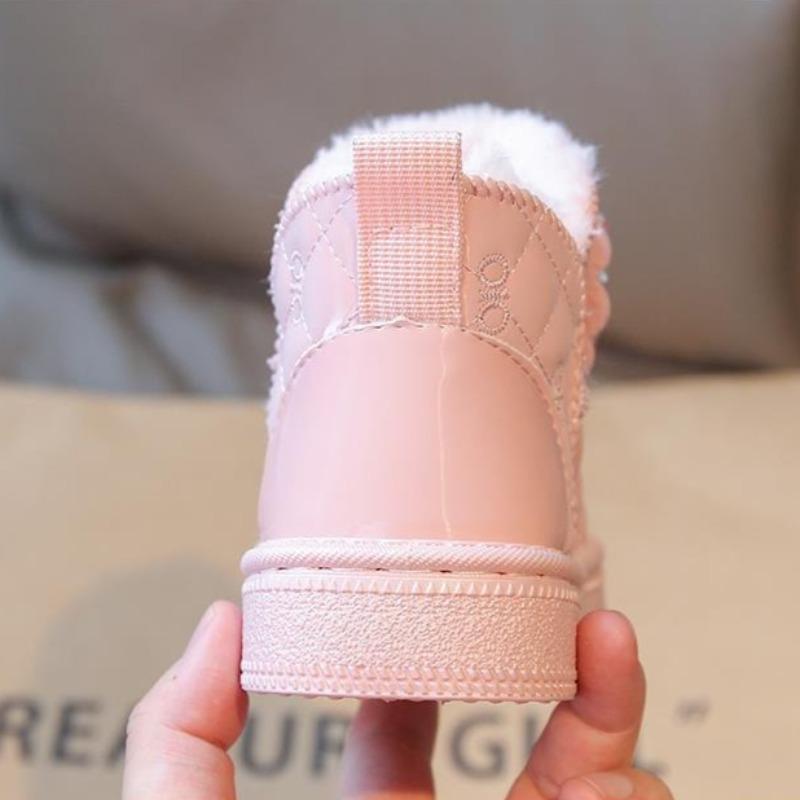 Теплые девичьи ботинки-принцессы для снега, зимние флисовые и утепленные хлопковые ботинки, детские нескользящие ботинки на толстой подошве